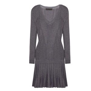 Cushnie et Ochs gray cashmere blend v-neck pleated skirt sweater dress sz S NWT